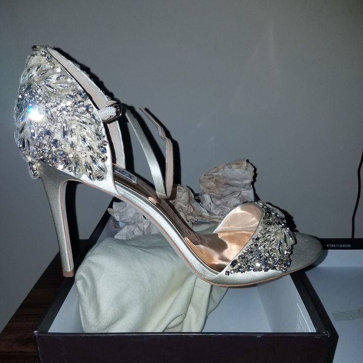 Very Detailed Ivory Rhinestone Glittery Glammed Bridal Shoe. This Shoe Is Sure To Make Any Bride Feel Even More Special From Head To Toe. New Never Worn Only Tried On. Wedding Shoes With Rhinestones And Ankle Strap For Gala, Gala Wedding Shoes With Rhinestones And Ankle Strap, Ankle Strap Wedding Shoes With Rhinestones For Gala, Champagne Embellished Open Toe Heels, Embellished Ankle Strap Wedding Shoes For Gala, Bedazzled High Heel Wedding Heels, Elegant Bedazzled Heels With Round Toe, Bedazzled High Heels For Wedding, Elegant Bedazzled Round Toe Heels