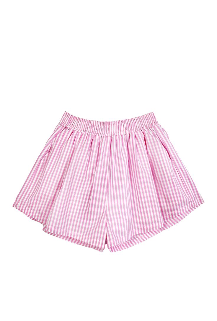 Everyday Shorts - Pink Stripe – BURU Cotton Beach Shorts For Spring, Cotton Shorts For Beach In Spring, Cotton Shorts For Beach And Spring, Cotton Shorts For Beach And Spring Season, Summer Cotton Bottoms For Day Out, Trendy Cotton Pajama Shorts For Spring, Relaxed Fit Shorts For Summer Day Out, Relaxed Fit Bermuda Shorts For Spring, Summer High-waisted Pajama Shorts With Elastic Waistband