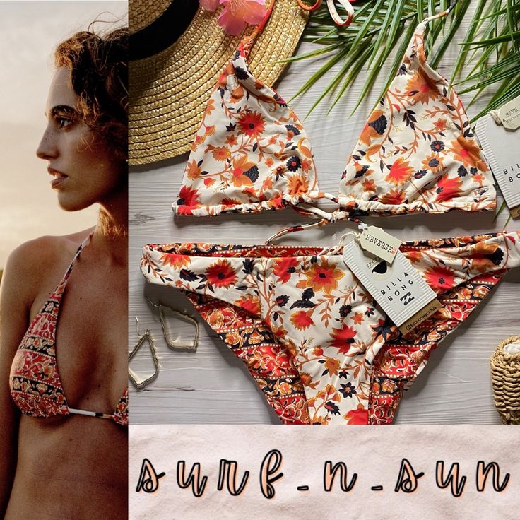 Brand New With Tags Top Two Prints And Multiple Ways To Wear? Keep Your Options Open And Style On Point With The Multi Triangle Reversible Bikini Top. Made With Recycled Nylon Stretch, This Convertible Swim Top Ties At The Neck And Back, Giving You The Freedom The Play With Your Silhouette. Wearable 3 Ways. No Padding. Ties At The Neckline. Spaghetti Ties At Center Back. Bottom Lose Yourself In The Moment And Find Your Paradise In The Tropic Reversible Bikini Bottom, Featuring A Mixed Print On R Bohemian Fitted Bra Friendly Swimwear, Bohemian White Swimwear For Sunbathing, Bohemian White Swimwear With Floral Print, Fitted White Bohemian Swimwear, White Bohemian Swimwear With Floral Print, White Bohemian Halter Neck Swimwear, White Bohemian Fitted Swimwear, Bohemian White Floral Print Swimwear, Bohemian White Triangle Top Swimwear