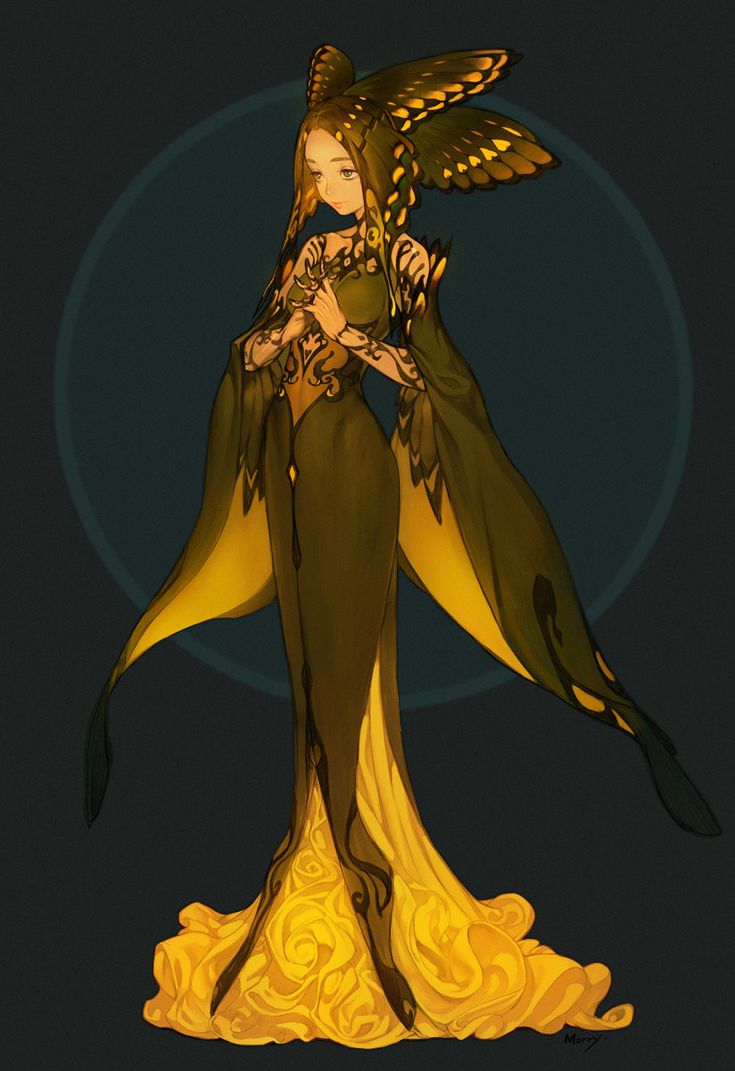 a woman dressed in green and yellow holding a bird on her arm with flames around her