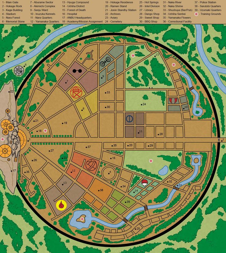 a map of a city with lots of buildings and trees on it's sides