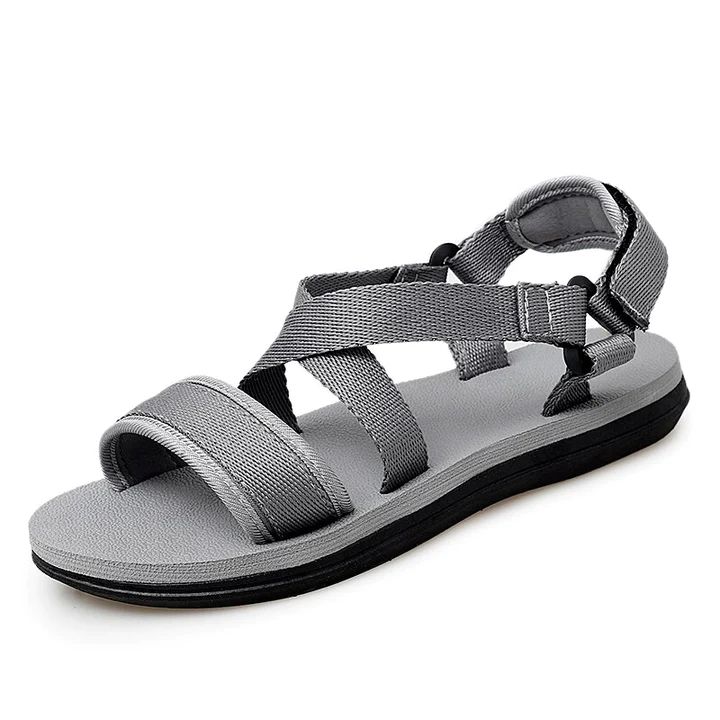 • Upper Material: Cotton Fabric• Style: Rome• Sandal Type: Gladiator• Pattern Type: Solid• Outsole Material: Polyurethane• Occasion: Casual• Lining Material: Synthetic• Insole Material: Polyurethane• Fit: Fits true to size, take your normal size• Fashion Element: Shallow• Closure Type: Hook & Loop• Weight: 3 oz• He Gray Sandals For Summer Vacation, Non-slip Gray Sandals For Summer, Gray Non-slip Sandals For Summer, Non-slip Gray Flip Flops For Summer, Non-slip Gray Summer Flip Flops, Summer Gray Sandals With Cushioned Footbed, Gray Sport Sandals For Beach And Summer, Gray Synthetic Sport Sandals For Summer, Gray Cushioned Sport Sandals For Summer