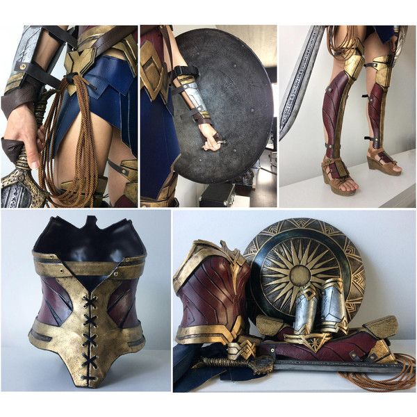 several photos of different types of armor and costumes, including one woman's boots