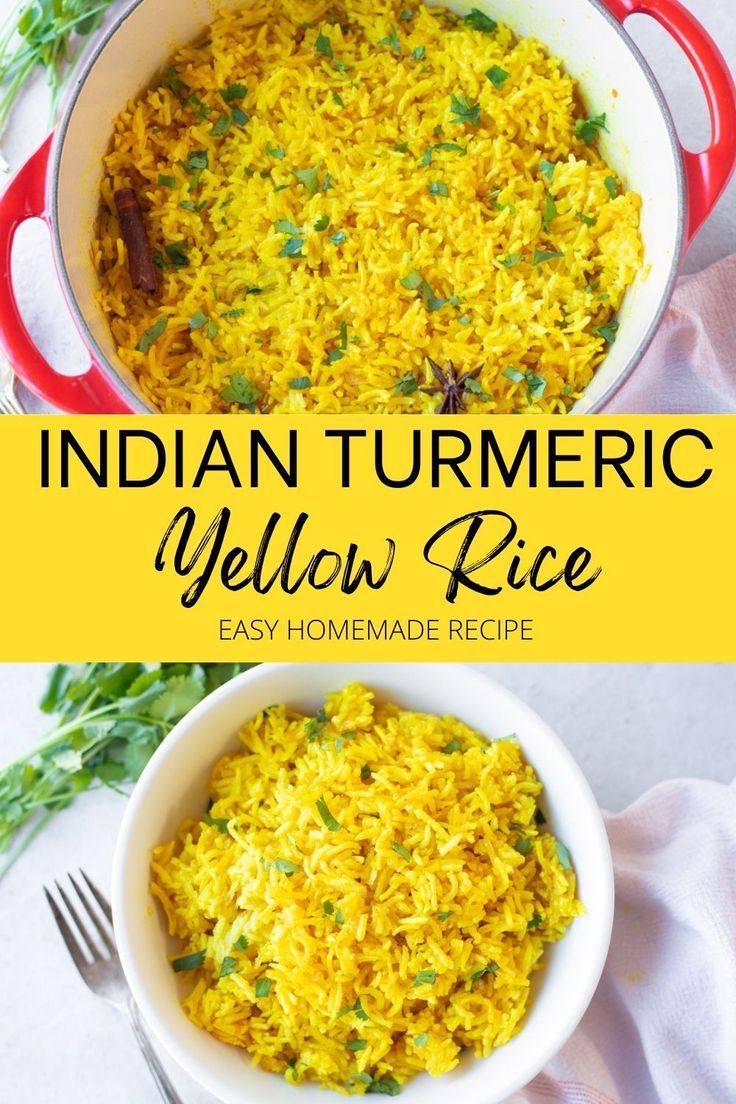 Indian turmeric rice in a white bowl Yellow Rice Recipes, Turmeric Yellow, Rice Side Dish Recipes, Recipes Rice, Indian Rice Recipes, Turmeric Recipes, Rice Side Dishes, Yellow Rice, Vegan Side Dishes