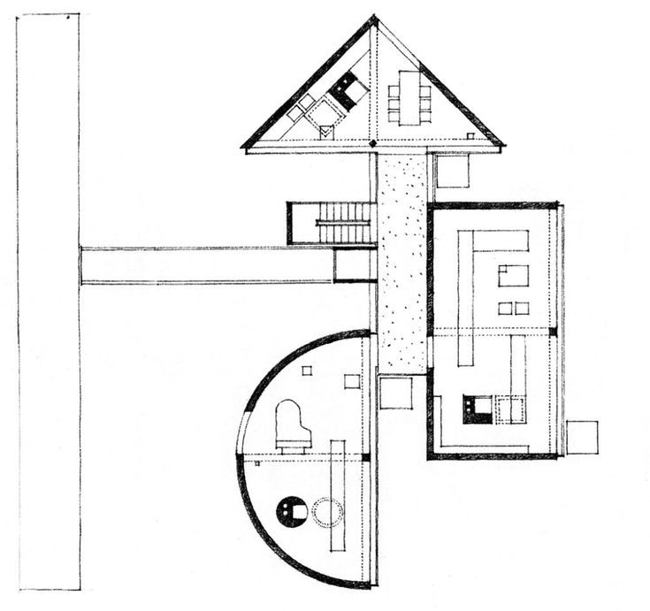 an architectural drawing of a house with two floors and three levels, as well as the ground plan