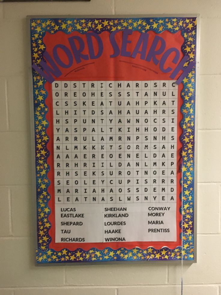 the word search poster is hanging on the wall