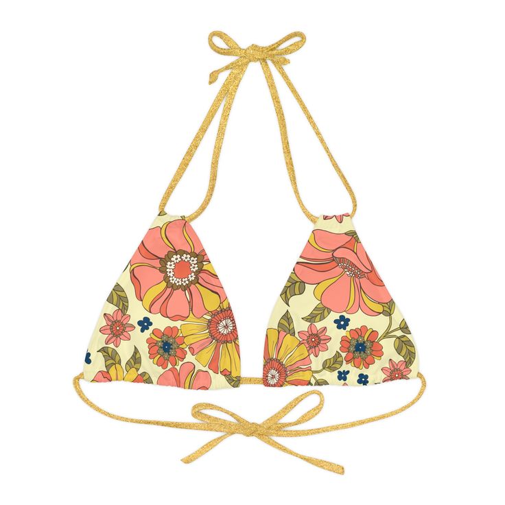 Retro 70s Floral Triangle Bikini Top Swimsuit Tops Berry Jane Poolside Floral Print Triangle Top, Beachwear Triangle Top With Floral Print, Beach Floral Print Triangle Top, Vintage Fitted Floral Print Swimwear, Retro Floral Print Swimwear, Perfect Leggings, Long Sleeve Swimsuit, Tricot Fabric, Swimsuit Set