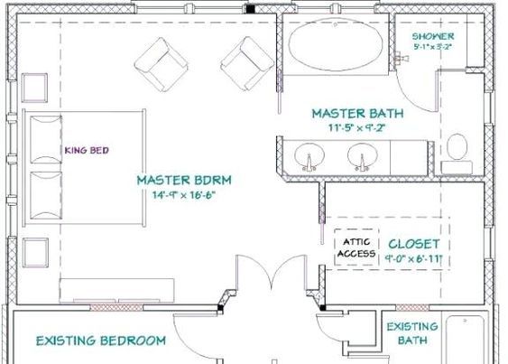 Master Bedroom & Bath Floor Plan Addition Floor Plans, Bedroom Addition Plans, Suite Layout, Master Suite Layout, Master Suite Floor Plan, Suite Floor Plan, Master Bath Layout, Bath Layout, Master Suite Addition