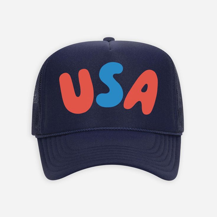 Show your patriotic spirit with our USA Trucker Hat! Featuring our signature floaty font, this hat is a modern, fun take on classic American style! Designed with a breathable mesh back and an adjustable strap, this hat guarantees a comfortable fit for all head sizes. Product Details Unisex One Size Fits All Salmon Red + Blue Adjustable Strap Made with Love Salmon Red, Classic American Style, Love Is Free, Classic American, Navy Color, American Style, Beanie Hats, One Size Fits All, Red Blue