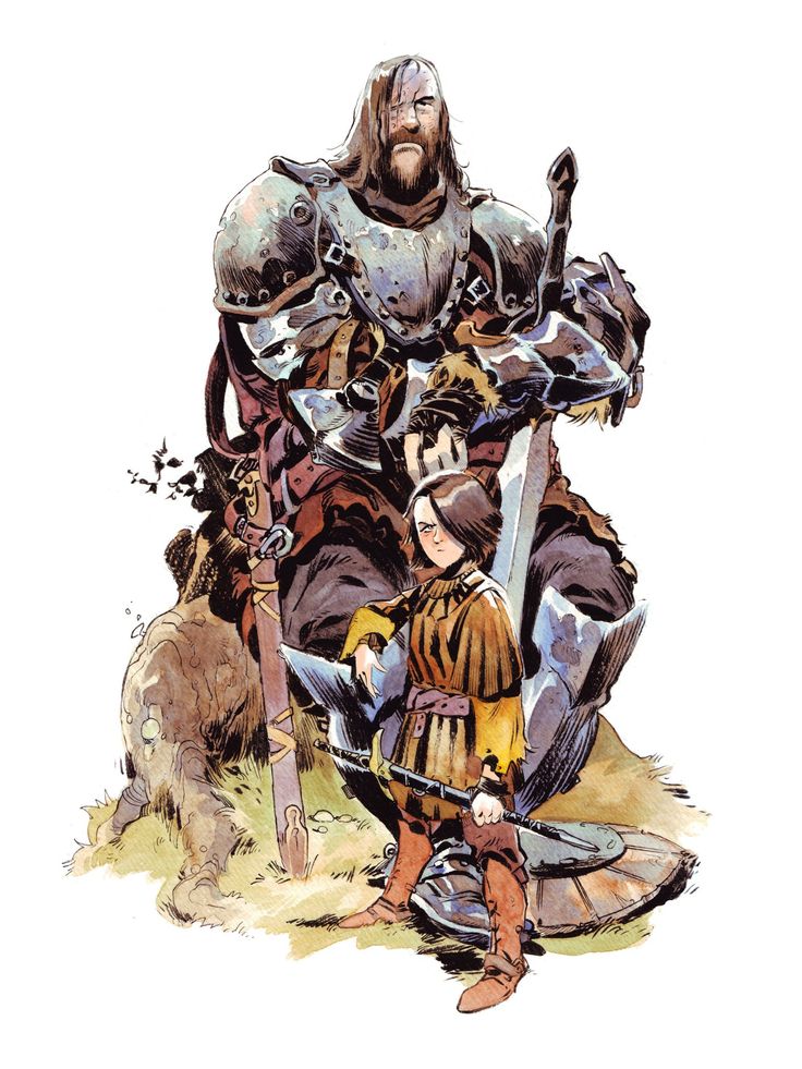 an image of a man and woman in medieval armor standing next to each other on the ground