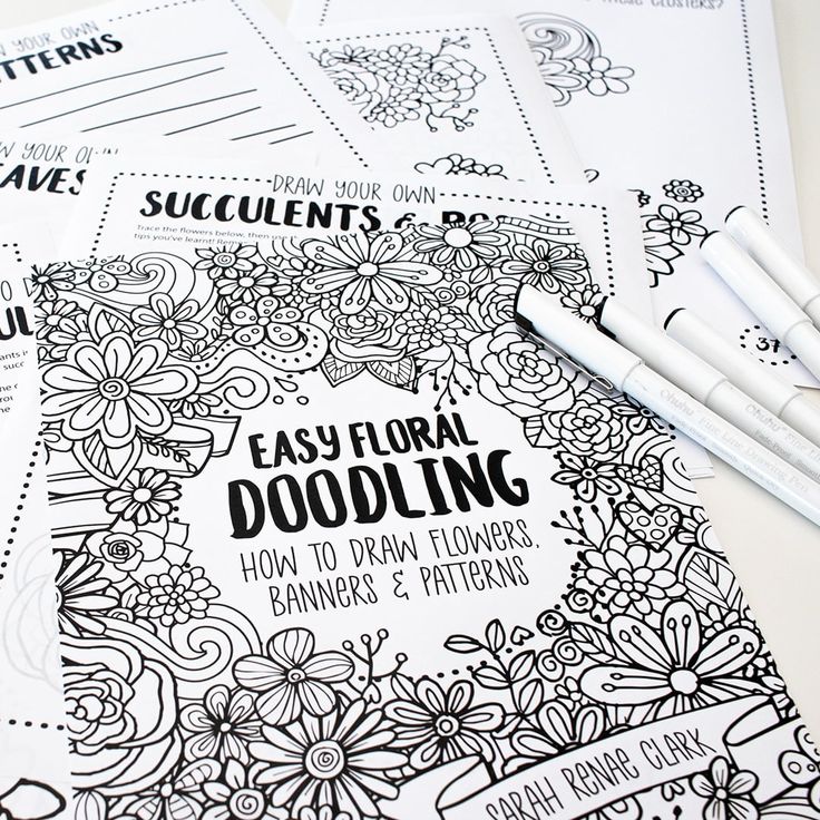 four coloring pages with markers and pens on top of them, next to each other