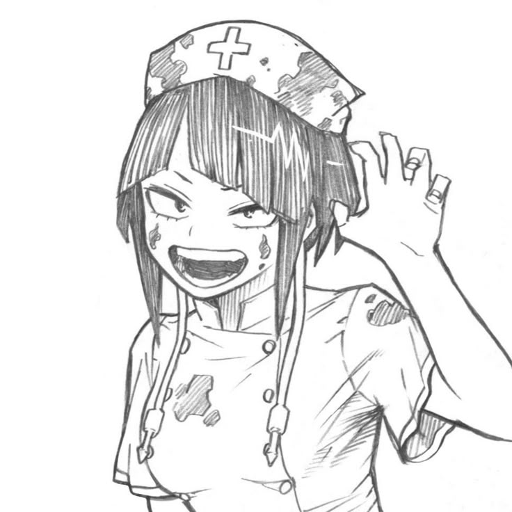 a drawing of a girl with her hand up to her head and smiling at the camera