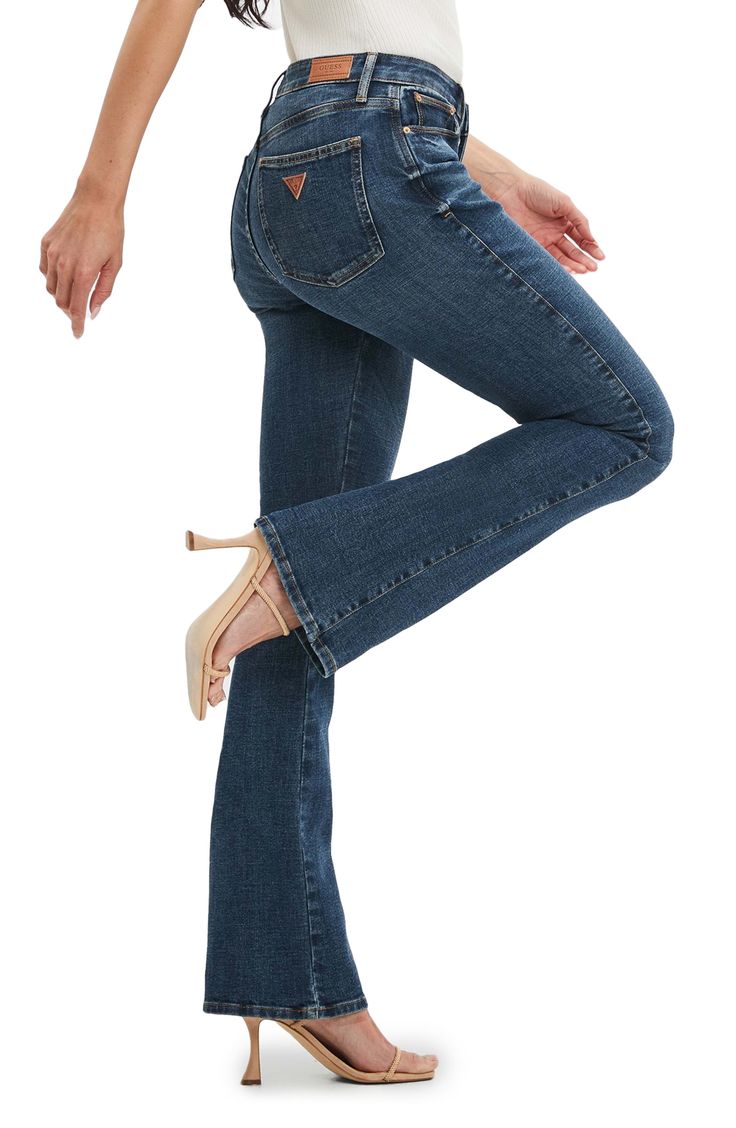 Fall for the silhouette of these high-waist jean punctuated with flared hems. 48% cotton, 45% lyocell, 5% elastomultiester, 2% elastane Machine wash, tumble dry Imported Denim Blue Fitted Full-length Flares, Fitted Full-length Denim Blue Flares, Fitted Full Length Denim Blue Flares, Fitted Wide Leg Flares With Frayed Hem, High Rise Stretch Dark Wash Flares, Stretch High Rise Dark Wash Flares, High Rise Medium Wash Fitted Flares, Fitted Mid-rise Flares With Frayed Hem, Fitted Flares With Frayed Hem And Straight Leg