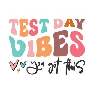 the words test day vibes you got this written in multicolored letters on a white background