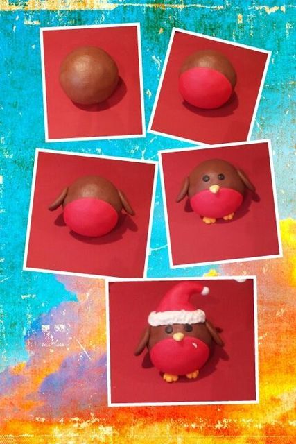 four pictures of chocolate balls with santa hats on them