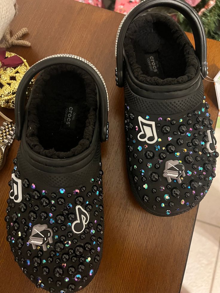 Blinged Music symbol crocs charms with Crocs Blinged Out Crocs, Blinged Crocs, Black Lace Wedding Dress, Black Lace Wedding, Music Symbol, Crocs Charms, Custom Sneakers Diy, Crocs Black, Music Symbols