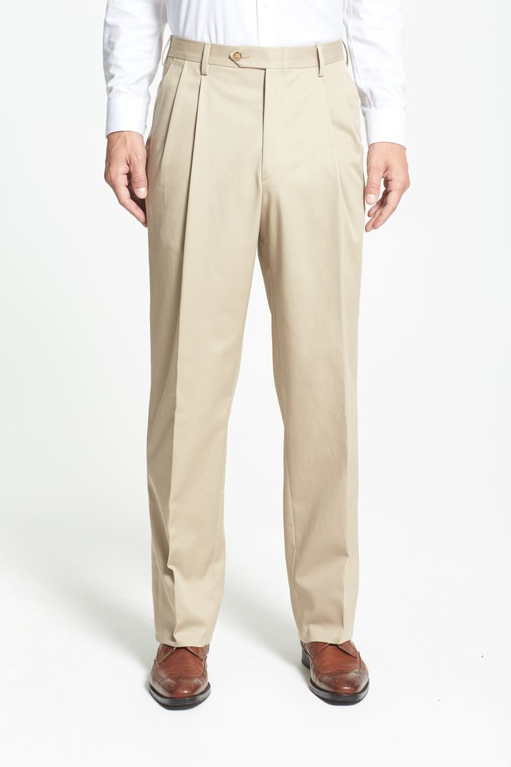 A classic pleated cut styles sharp cuffed trousers fashioned from soft, wrinkle-resistant cotton. Style Name:Berle Pleated Classic Fit Cotton Dress Pants. Style Number: 462242. Classic Pleated Dress Pants For Business, Elegant Full-length Chinos For Spring, Elegant Full Length Chinos For Spring, Spring Elegant Full-length Chinos, Formal Full-length Chinos For Spring, Formal Flat Front Bottoms With Relaxed Fit, Formal Relaxed Fit Flat Front Bottoms, Classic Formal Wide Leg Chinos, Formal Relaxed Fit Bottoms With Flat Front