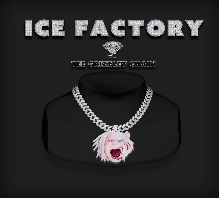 an ice factory advertisement featuring a necklace with a pig head on it and the words ice factory