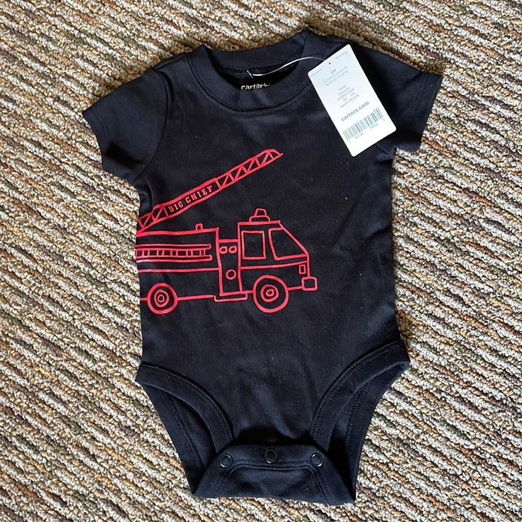 Cute Fire Truck Bodysuit Red Fitted Bodysuit For Playtime, Red Fitted Bodysuit For Casual Wear, Black Short Sleeve Onesie For Playwear, Black Cotton Bodysuit For Playtime, Fitted Black Onesie For Playwear, Black Fitted Short Sleeve Onesie, Fitted Black Onesie For Playtime, Black Fitted Onesie For Playtime, Heart Onesie