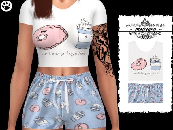 an image of a woman in pajamas and shirt with doughnuts on her chest