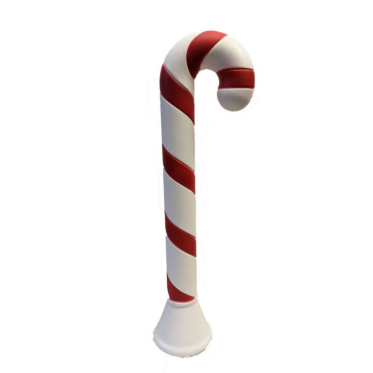 a red and white candy cane is shown on a white background with the top off