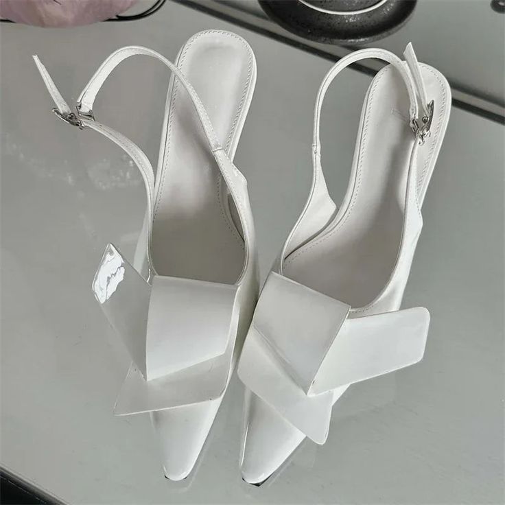 LBSFY - Luxury Designer High Heels Women Flowers Sexy Elegant Summer Sandals Ladies Pointed Toe Slim Heel Slingback Sandals Women Pumps White Pointed Toe Slingback Sandals For Summer, Summer High Heel Synthetic Slingback Pumps, Summer Synthetic High Heel Slingback Pumps, White Round Toe Slingback Sandals For Party, White Slingback Sandals For Party With Round Toe, Trendy Slingback Heels With Straps, Trendy White Slingback Pumps For Spring, Synthetic Heels With Straps And Pointed Toe, Strappy Pointed Toe Synthetic Heels