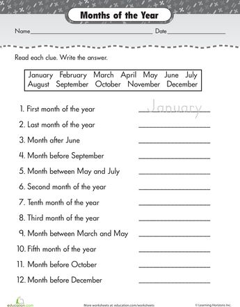 months of the year printable worksheet for students to practice their language skills