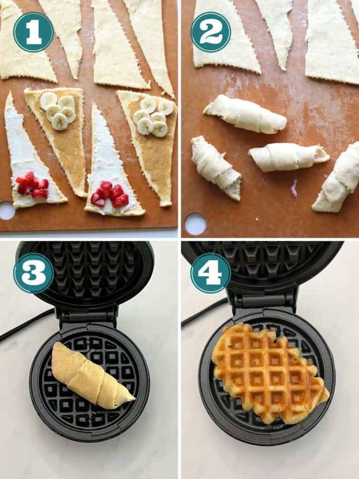 four pictures showing how to make waffles in the air