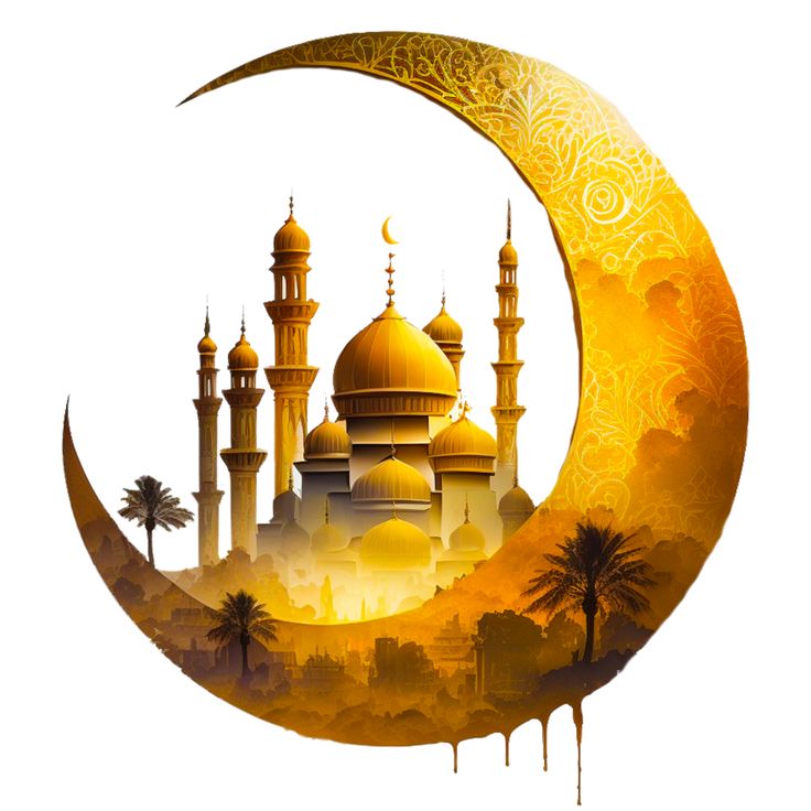 the moon and mosques are depicted in this artistic painting