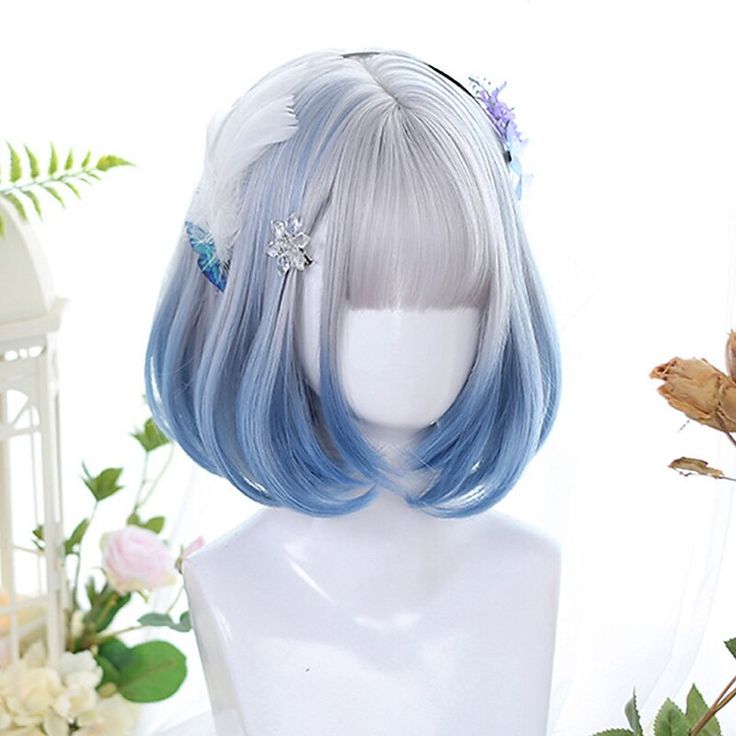 Category:Synthetic Wig; Gender:Women's; Wig Type:Cosplay Wig,Natural Wigs,Party Wig; Occasion:Daily Wear,Party / Evening,Vacation,Daily; Age Group:Adults; Characters:Lolita; Color Shade:Mixed Color; Hair Material:Synthetic Hair; Cap Construction:Machine Made; Texture:Curly,Wavy; Length:Short; Features:Soft,Party,Fashion,Comfortable; Net Weight:0.2; Heat Resistant:Yes; Listing Date:09/18/2021; Cap Circumference:; Front to Back:; Nape of Neck:; Side to Side Across Forehead:; Side to Side Over Top: Κούρεμα Bob, Kawaii Wigs, Blue Black Hair, Pelo Anime, Wigs Cosplay, Anime Wigs, Wig Party, Blue Wig, Cosplay Hair