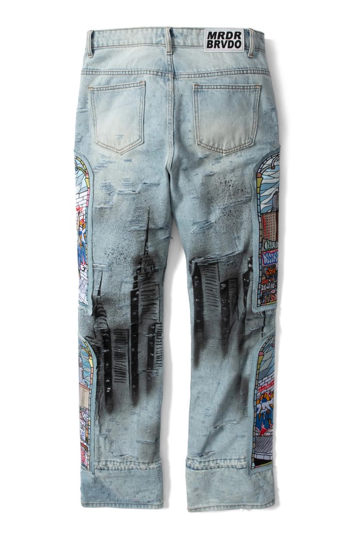 HIT DENIM – WHO DECIDES WAR Graffiti Print Denim Jeans For Streetwear, Urban Jeans With Graphic Print In Denim Blue, Urban Style Graphic Print Denim Jeans, Urban Jeans With Graphic Print On Denim, Urban Jeans With Graphic Print, Urban Graphic Print Denim Jeans, Straight Leg Cotton Jeans With Graffiti Print, Cotton Straight Leg Jeans With Graffiti Print, Artistic Straight Leg Denim Jeans