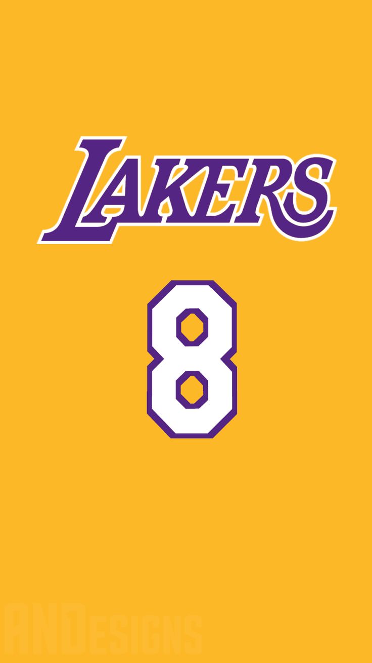 the los angeles lakers'8 jersey is shown in purple and yellow, with an orange background