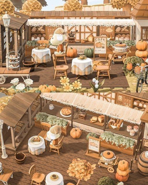 an illustration of a farm with pumpkins and other things