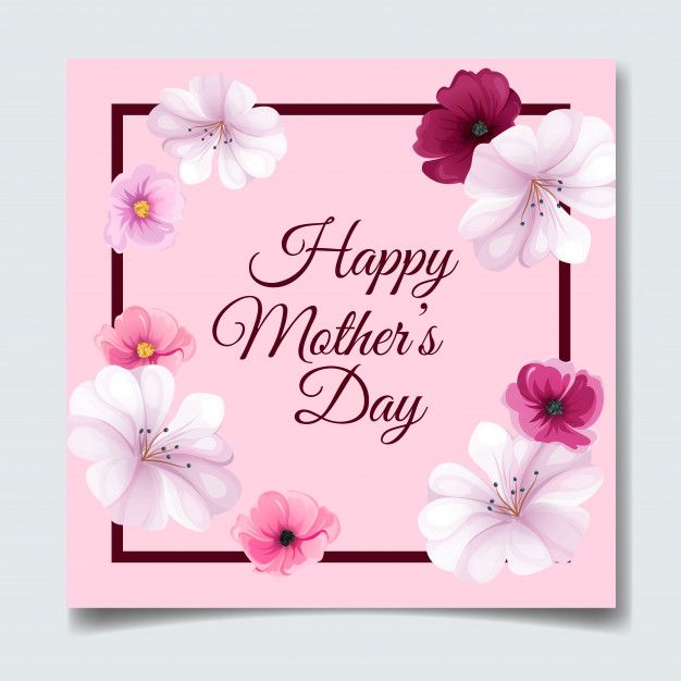 happy mother's day card with pink and white flowers on a pink square background