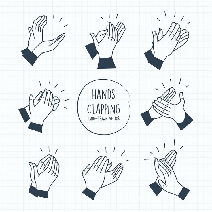 hands clapping with different gestures and sayings on the image is presented in this hand drawn doodle style