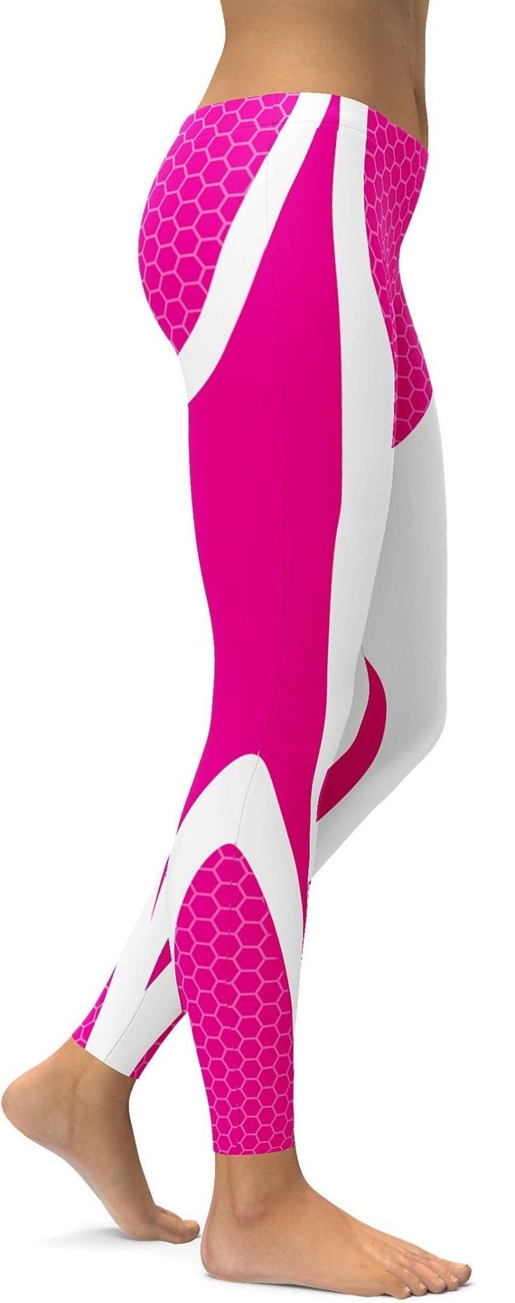 If you want to stand out in the gym, yoga or out and about and during the summer, winter, fall or spring than these Pink Honeycomb Carbon White Leggings will do the trick. It's almost as if white background makes the color pink stand out even more. Sporty Pink Tights For Sports, Pink Breathable Bottoms For Pilates, Breathable Pink Bottoms For Pilates, Breathable White Bottoms For Pilates, Pink Athleisure Tights For Gym, Breathable White Workout Pants, Sporty Pink Tights For Workout, White Breathable Sports Pants, White Breathable Yoga Pants