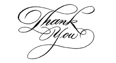 the word thank you written in cursive writing