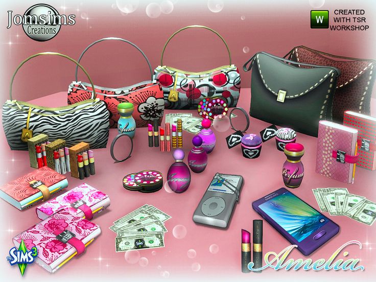 an assortment of purses and other items on a pink background with the words shopkins