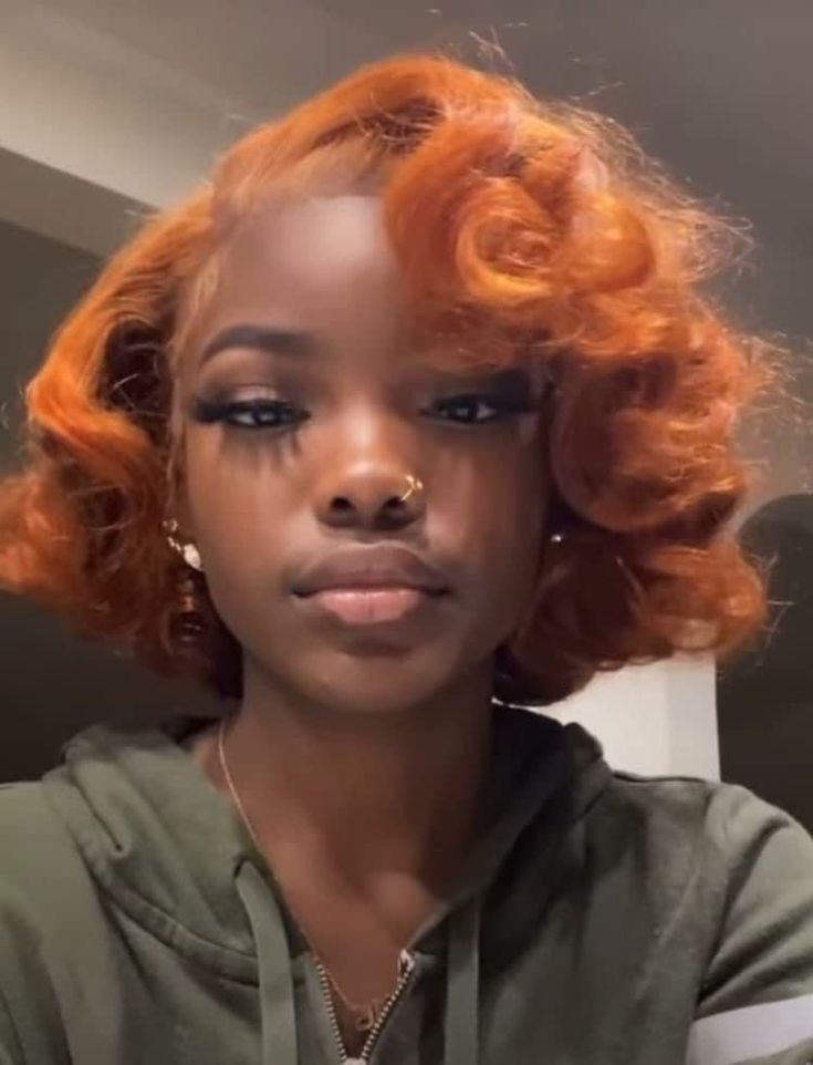 Ginger Hair Short Bob, Silk Press 4b Natural Hair, Ginger Hair Black Women Dark Skin, Short Copper Hair On Black Women, Short Ginger Hair Black Women, Black Ginger Hair, Ginger Bob, Dark Ginger Hair, Pressed Natural Hair