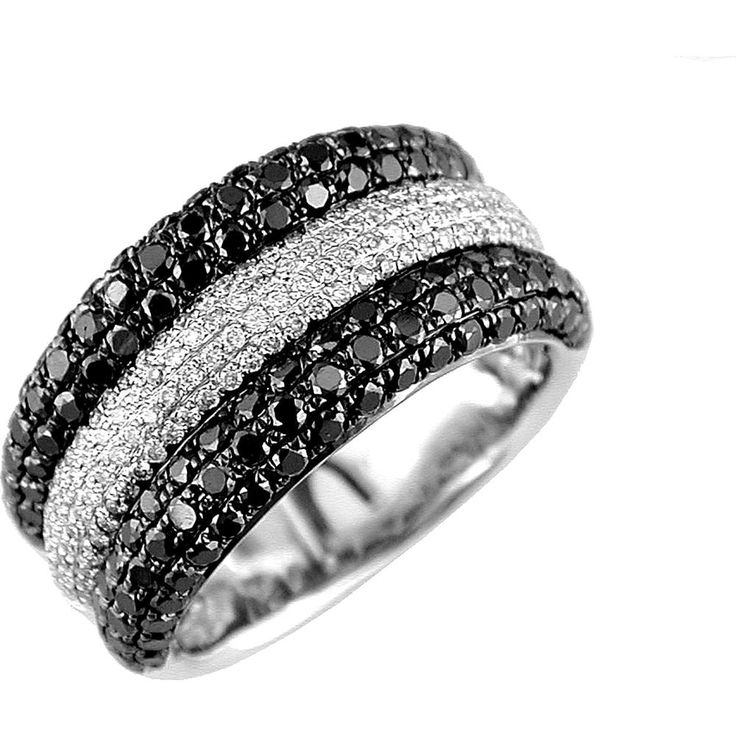 Royal 14K White Gold Black Diamond & Diamond Ring - 1.58 Carat Black Diamond, 0.40 Carat Total Diamond Weight Luxury Black Diamond Ring With Pave Setting, Black Cubic Zirconia Rings With Diamond Cut, Elegant Black Diamond Ring For Evening, Luxury Black Diamond Ring With Brilliant Cut, Luxury Black Diamond Ring For Anniversary, Black Diamond Rings For Evening, Dazzling Black Diamond Jewelry, Elegant Black Diamond Ring With Vvs Clarity, Black Diamond Ring With Pave Setting