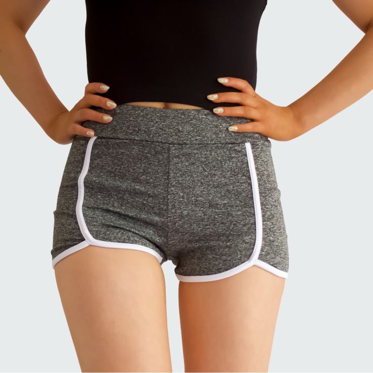 Contrast Shorts Elastic Waistband 87% Polyester 13% Spandex Gray Athleisure Bottoms For Summer, Sporty High-waist Bottoms With Elastic Fit, Sporty Elastic Short Bottoms, Casual Sports Shorts In Elastane, Casual Elastane Shorts For Sports, Casual Elastane Sports Shorts, Sporty Elastic Bottoms Made Of Elastane, Gray Yoga Bottoms For Summer, Casual Elastic Activewear Shorts