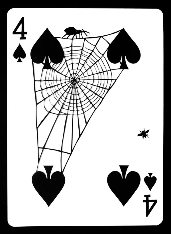 four of spades playing cards with hearts and spiderweaver on the back