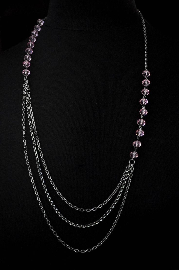 Light chain layered necklace with light pink Swarovski crystals. Makes a great handmade gift to give on birthdays, holidays, on valentine's day or just to say thank you. Can be worn symmetrically or asymmetrically around the neck. Also looks great layered with another color! Each necklace is packaged in a box, ready for gift giving. Matching earrings: https://anelladesigns.com/collections/catalogue/products/light-rose-prink-pearl-and-crystal-bridesmaid-earring * * * * * * * * * * * * * * * * * * Feminine Pink Jewelry With Adjustable Chain, Elegant Pink Chain Necklace With Delicate Chain, Elegant Multi-strand Crystal Necklace For Gift, Feminine Crystal Jewelry For Parties, Elegant Pink Metal Chain Necklace, Pink Metal Chain Necklace With Adjustable Chain, Pink Metal Jewelry With Adjustable Chain, Elegant Pink Crystal Necklace For Party, Feminine Chain Necklace As A Gift