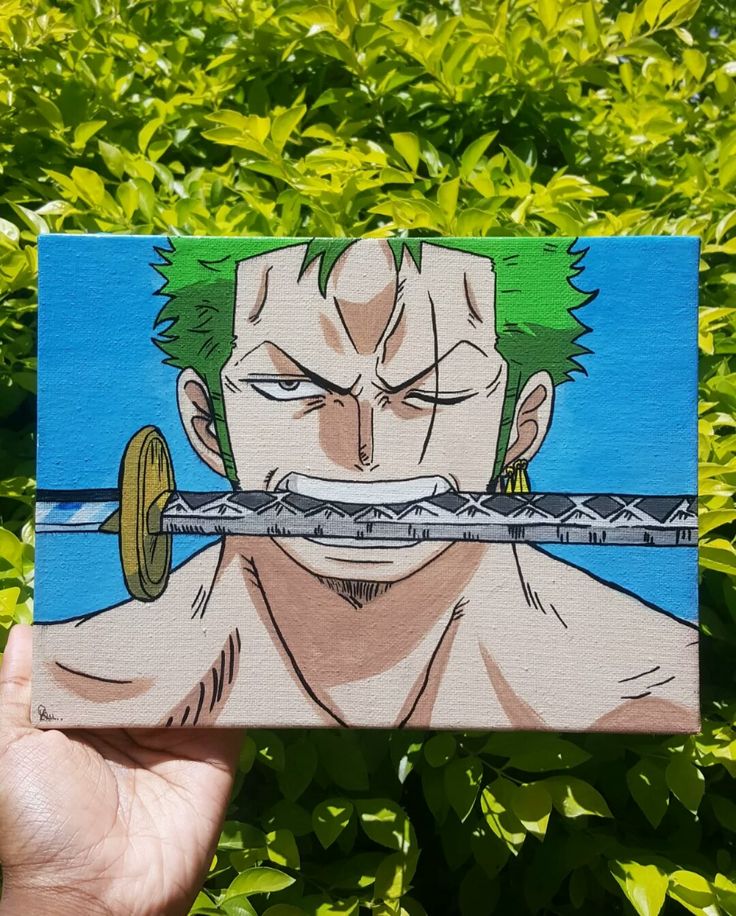 Anime painting zoro one piece luffy sanji Small One Piece Drawings, Zoro One Piece Line Art, Zoro One Piece Canvas Painting, Zoro Painting Ideas, Roronoa Zoro Painting, A3 Canvas Painting Ideas, One Piece Painting Easy, Anime Canvas Art Paint Easy, One Piece Anime Painting Canvases