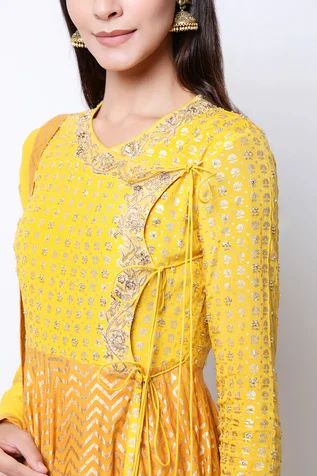 Shop for Nikasha Yellow Printed Anarkali Set for Women Online at Aza Fashions Placement Embroidery, Printed Anarkali, Yellow Print, Chevron Print, Churidar, Cinched Waist, Set For Women, Saree Blouse, Anarkali