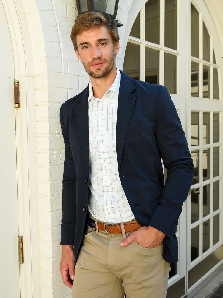 DESCRIPTION:For all-day, on-the-go comfort, this blazer has a tailored design while being easy to slip on and layer over a dress shirt, tee, or hoodie.FEATURES:Notch LapelLeft Chest PocketInterior PocketsFunctional CuffsFlap PocketsDouble Button ClosurePerformance Fabrication64% Organic Cotton, 31% COOLMAX® EcoMade Polyester, 5% ElastaneSlim FitModel is wearing size Medium blazer.Model's Measurements: Height: 6'2.5" | Waist: 34" | Inseam: 32" | Collar: 16" | Sleeve: 35" | Suit: 40L Navy Tailored Cotton Blazer, Classic Navy Cotton Blazer, Casual Navy Sport Coat With Welt Pockets, Navy Casual Cotton Blazer, Casual Cotton Sport Coat For Semi-formal Occasions, Classic Navy Cotton Sport Coat, Navy Casual Outerwear With Notch Lapel, Navy Blazer For Business Casual With Long Sleeves, Navy Blazer For Business Casual