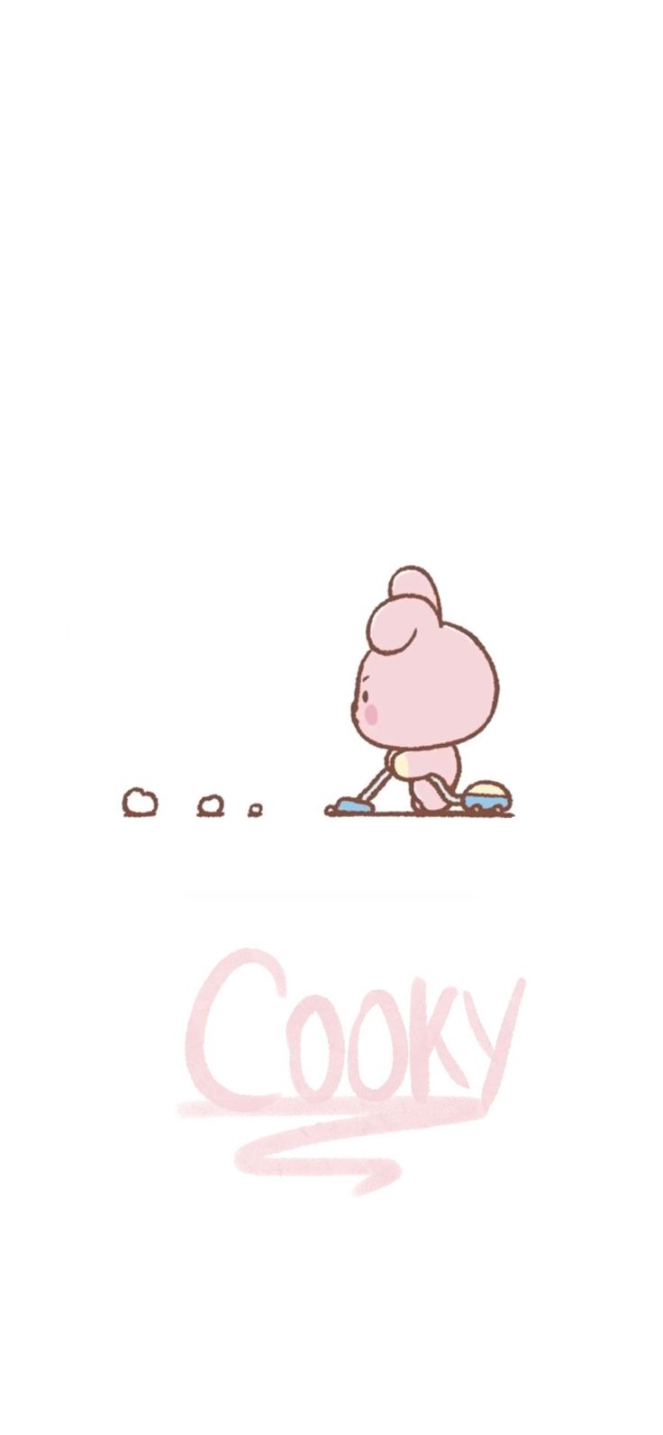 a pink cartoon character sitting on top of a laptop computer next to the word cooky