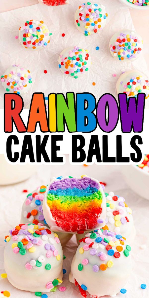 rainbow cake balls are stacked on top of each other