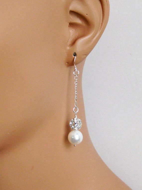 Rhinestone Bridal Earrings, Long Dangle Pearl Drop Wedding Earrings, Bridal Jewelry, Wedding Jewelry, Bridesmaids Jewelry Wedding Jewelry Bridesmaids, Bridesmaids Jewelry, Bridal Party Jewelry, Special Occasion Jewelry, Wedding Earrings Drop, Bridesmaid Gifts Jewelry, Crystal White, Rhinestone Bridal, Homemade Jewelry