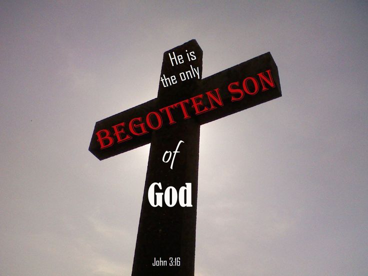 a wooden cross with the words he is the only begotten son on it